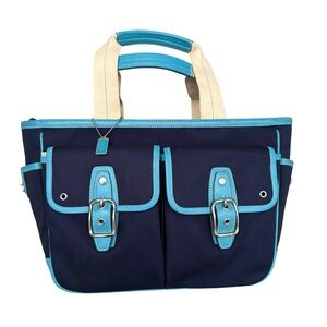 Coach Hampton Tote Shoulder Bag Blue Canvas Leather